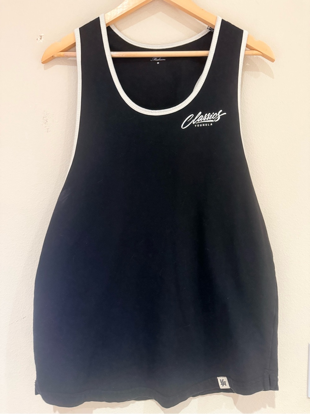 YounLA Black and White Athletic Tank Top with White Trim Size Medium